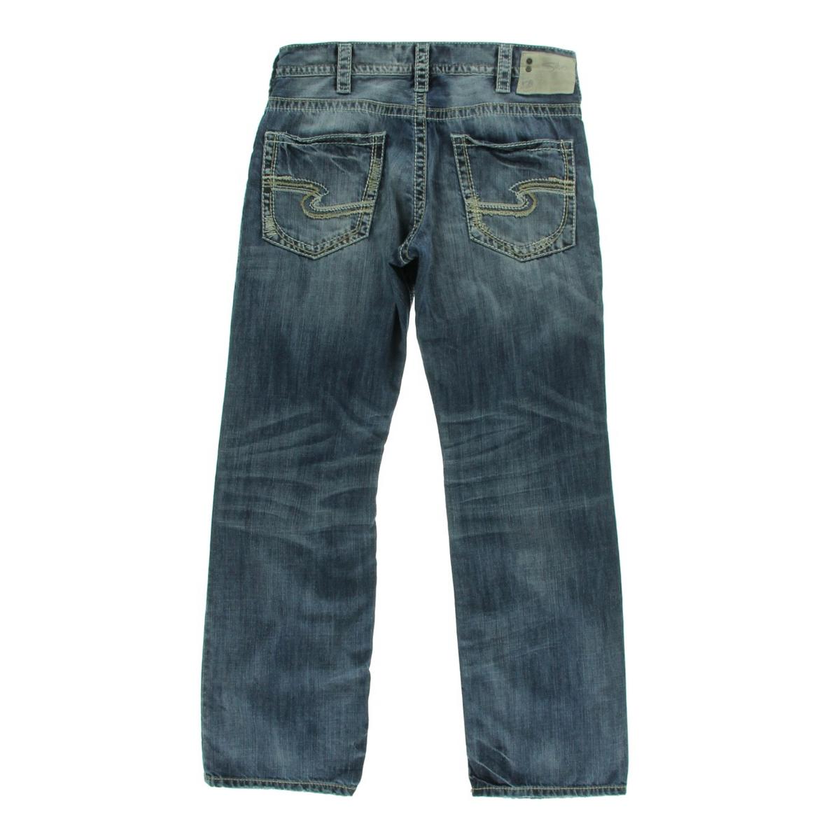 Silver Jeans Co. Mens Zac Whisker Wash Distressed Straight Leg Jeans
