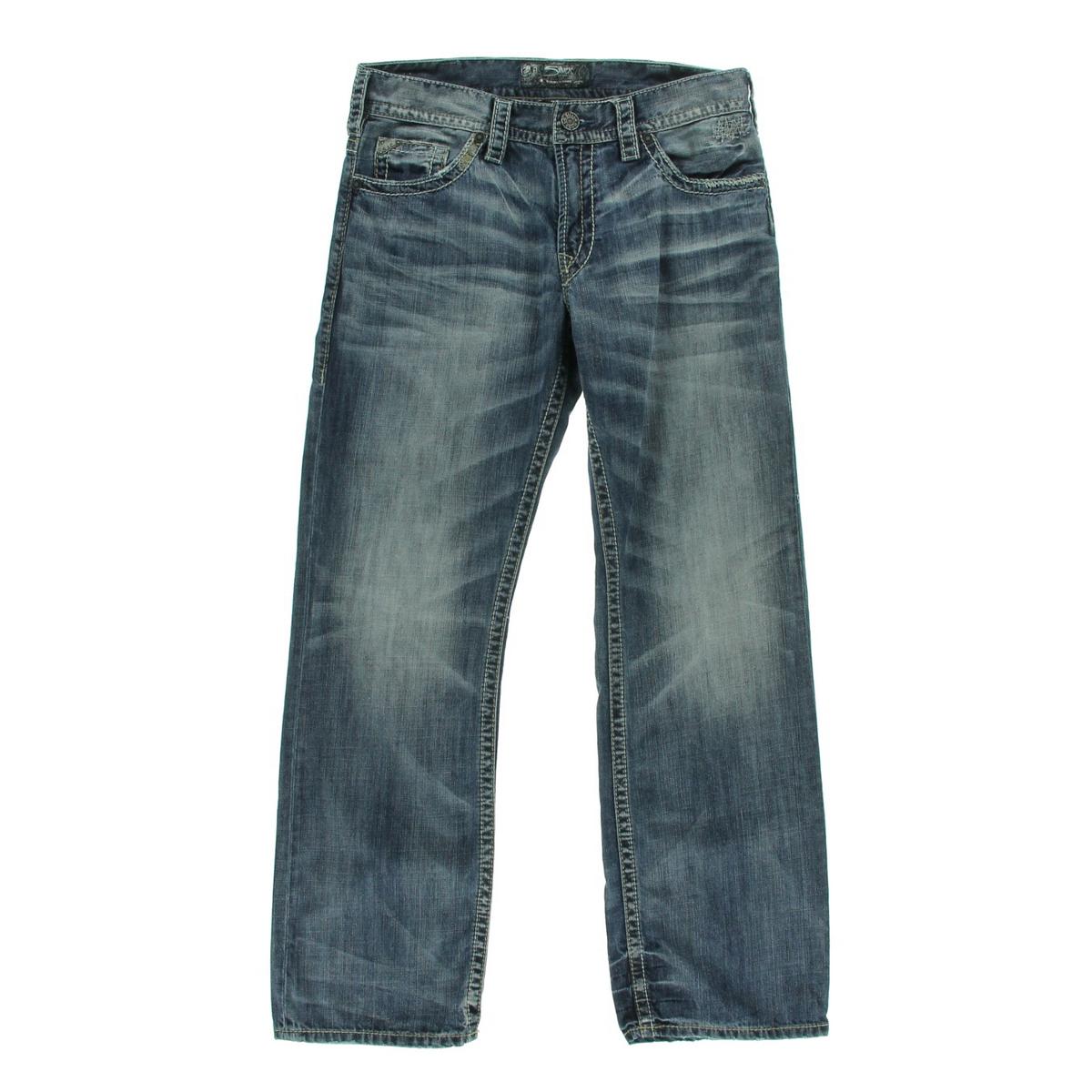 Silver Jeans Co. Mens Zac Whisker Wash Distressed Straight Leg Jeans